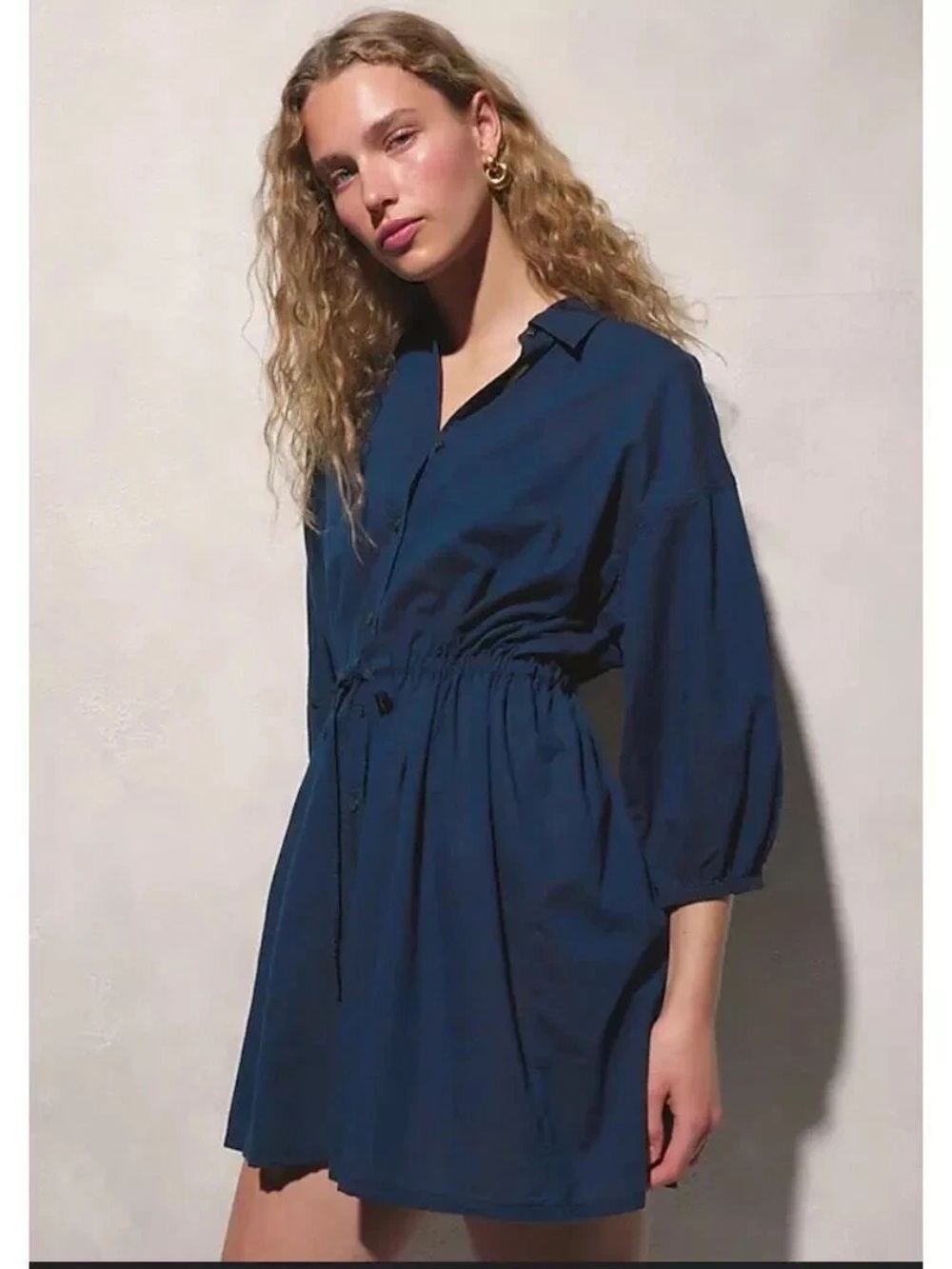 J. Crew Navy Blue Mini Shirt Dress with Drawstring Waist